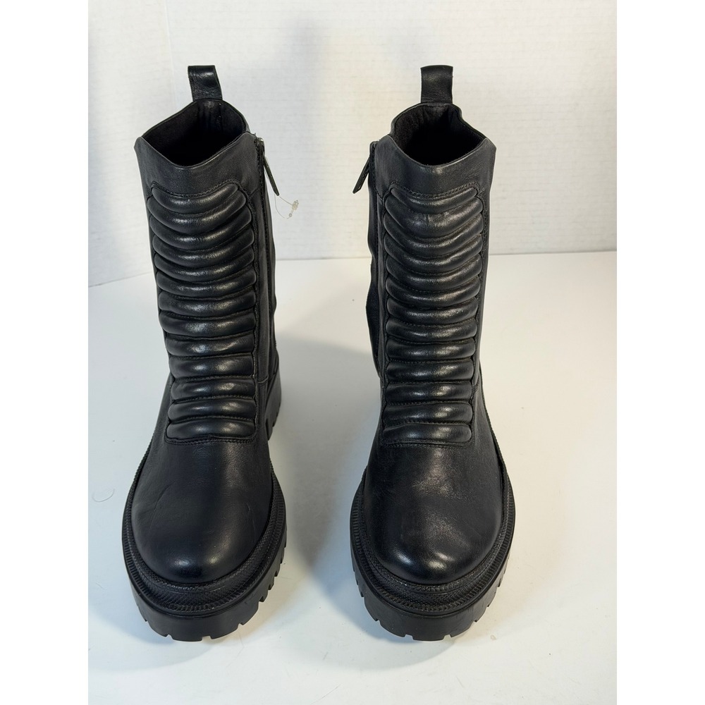 Harley Davidson D87215 Black Leather Ribbed Moto Boots Womens 7M Lug Sole